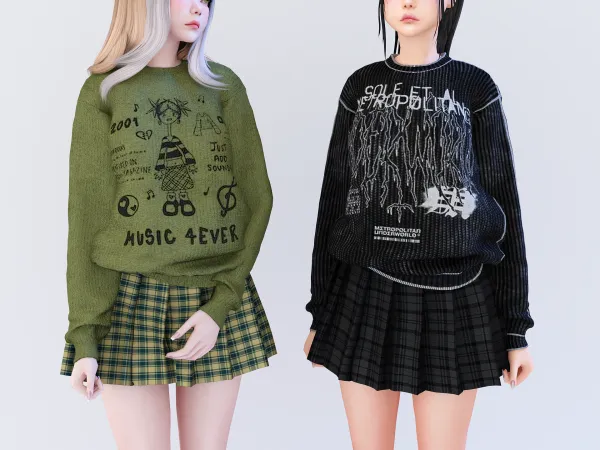 Alpha Sweatshirt With skirt by babyetears - The Sims 4 Custom Content