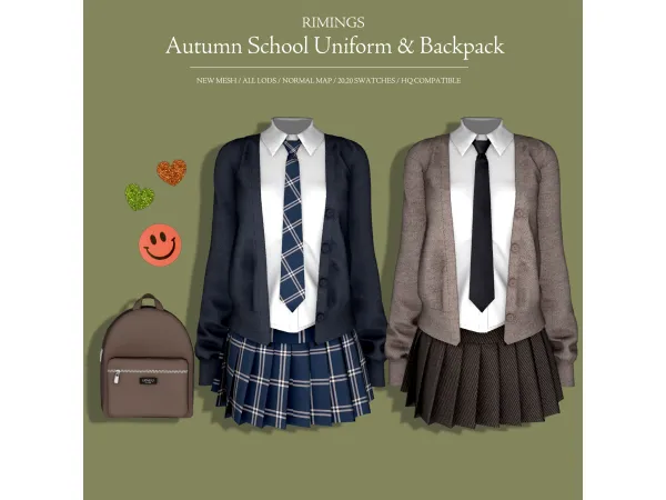 Alpha [RIMINGS] Autumn School Uniform Backpack by RIMINGS - The Sims 4 Custom Content