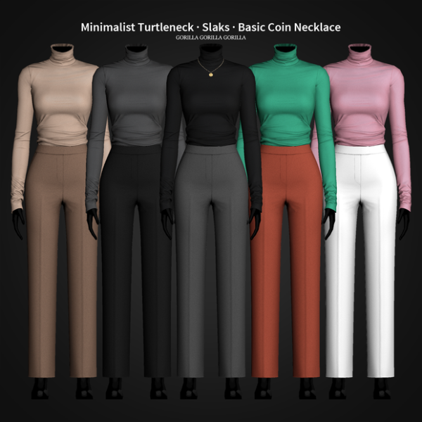 Alpha Minimalist Turtleneck Slaks Basic Coin Necklace by simsfinds - The Sims 4 Custom Content