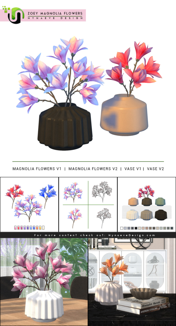 Alpha Zoey Magnolia Flowers by simsfinds - The Sims 4 Custom Content