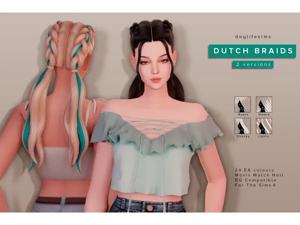 DUTCH BRAIDS - 2 versions by Daylife Sims