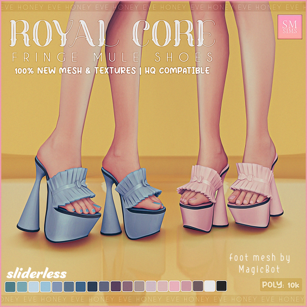 Alpha HONEY Royal Core Fringe Mule Shoes by simsfinds - The Sims 4 Custom Content