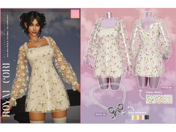 Alpha PEACH Royal Core Mesh Dress Necklace by simsfinds - The Sims 4 Custom Content