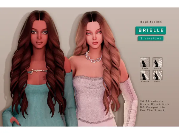 Maxis Match BRIELLE HAIR SET 2 versions by daylifesims - The Sims 4 Custom Content
