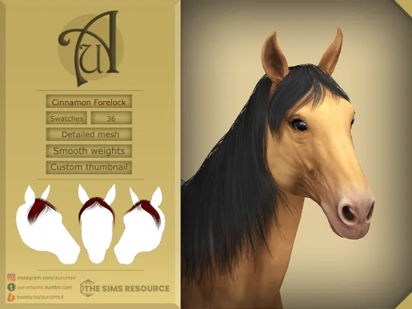 Alpha CINNAMON HORSE ALPHA STYLED FORELOCK FOR by aurum - The Sims 4 Custom Content