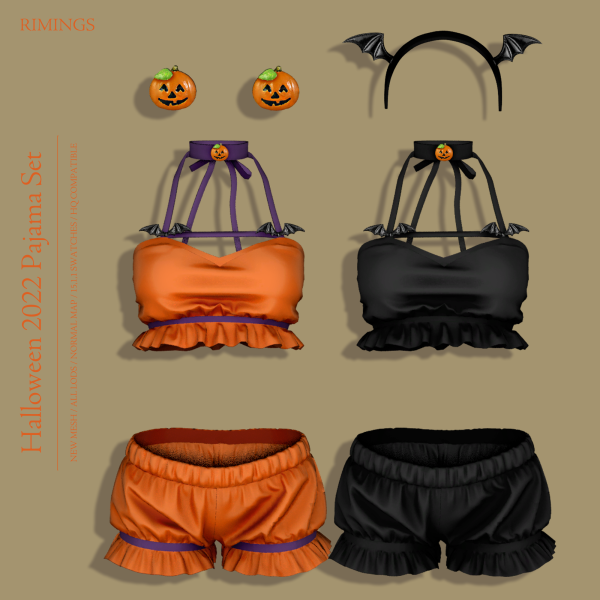 Alpha Halloween 2022 _Pajama Set by simsfinds - The Sims 4 Custom Content