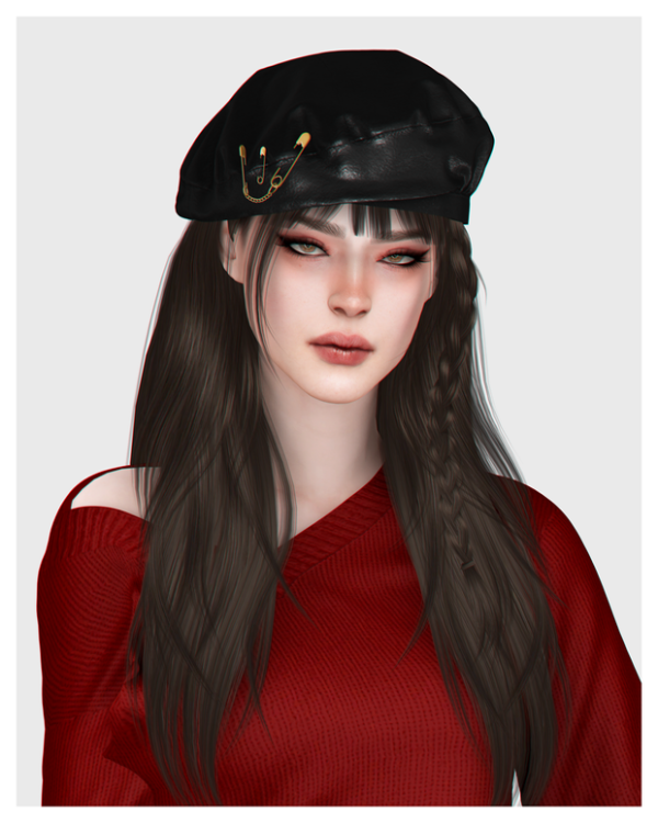 Alpha Faux Leather Beret by simsfinds - The Sims 4 Custom Content