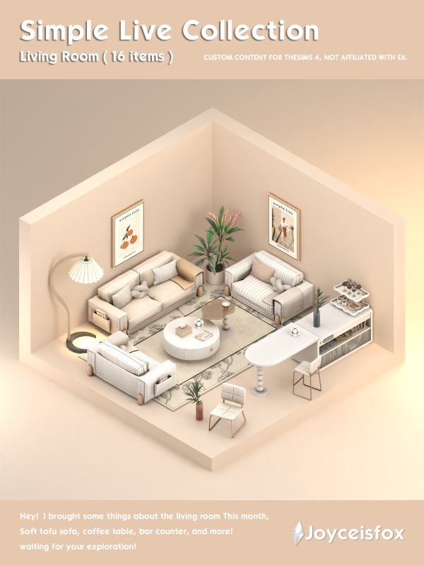 Maxis Match 8 Simple Live Collection Living Room by simsfinds - The Sims 4 Custom Content