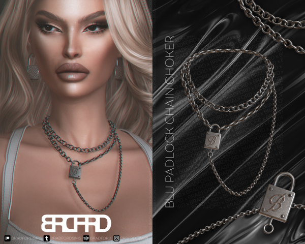 Alpha BLU PADLOCK CHAIN CHOKER GAME EDITION by simsfinds - The Sims 4 Custom Content