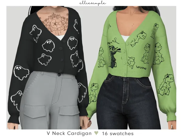 Alpha elliesimple v neck cardigan by elliesimple - The Sims 4 custom content