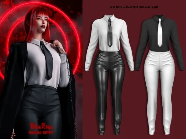 Alpha Makima Outfit (Chainsawman) brsims by bluerose-sims - The Sims 4 Custom Content