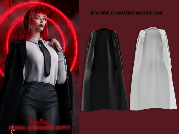 Alpha Makima Shoulder Coat BRsims by bluerose-sims - The Sims 4 Custom Content