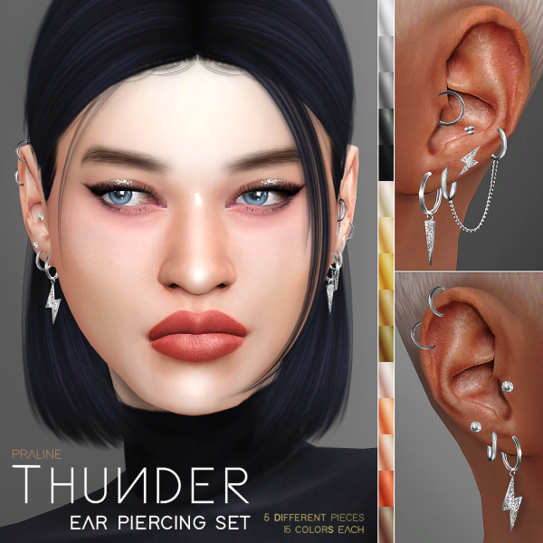 Alpha THUNDER Ear Piercing Set by simsfinds - The Sims 4 Custom Content