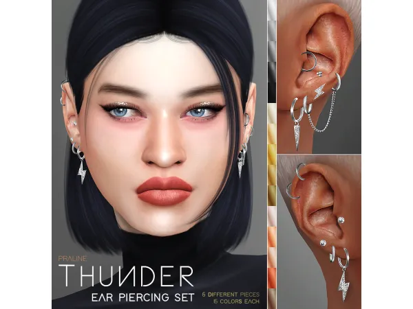 Alpha THUNDER Ear Piercing Set by Pralinesims 14062023 UPDATE - The Sims 4 Custom Content