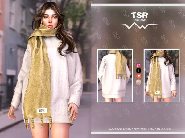 Alpha SCARF KNIT DRESS BD1071 by simsfinds - The Sims 4 Custom Content