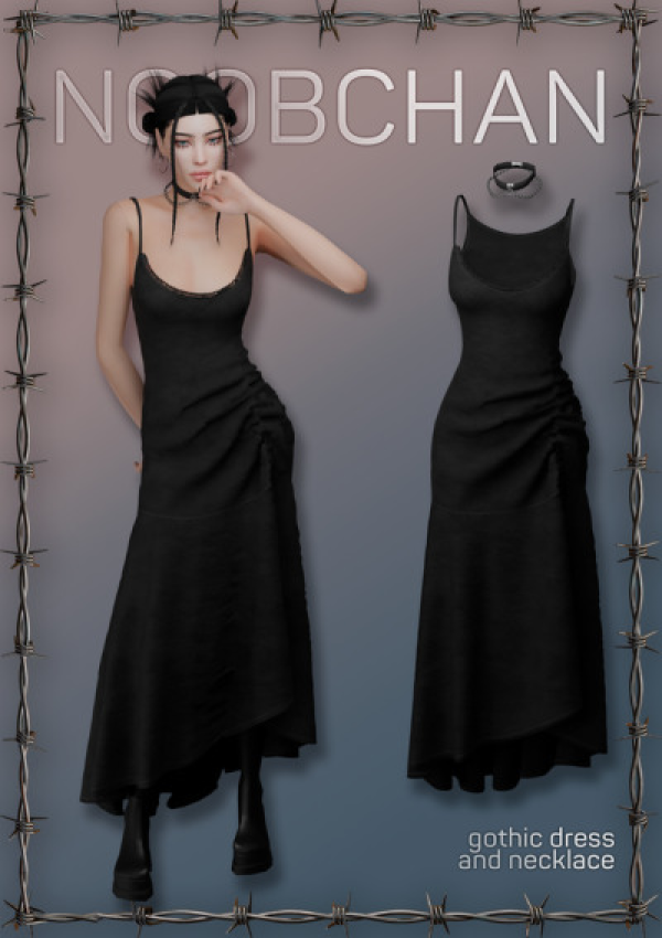 Alpha GOTHIC DRESS AND NECKLACE by simsfinds - The Sims 4 Custom Content