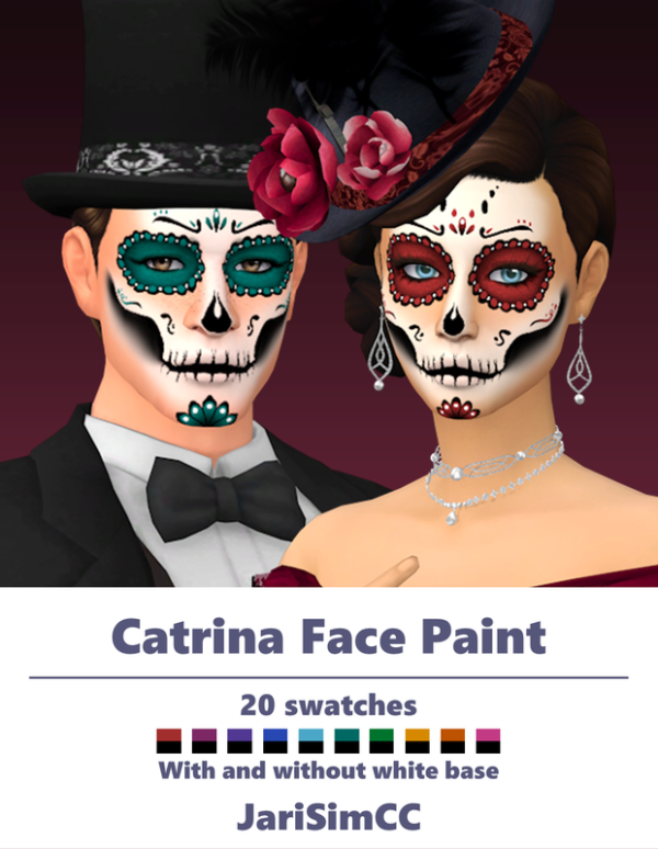 Mix JariSimCC FacePaint Catrina Face 01 by simsfinds - The Sims 4 Custom Content