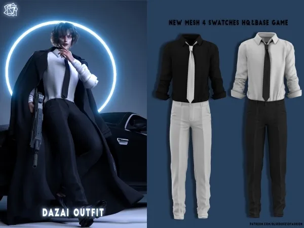 Alpha Dazai Outfit (bungo Stray Dogs) brsims by bluerose-sims - The Sims 4 Custom Content
