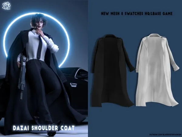 Alpha Dazai Shoulder Coat brsims by bluerose-sims - The Sims 4 Custom Content