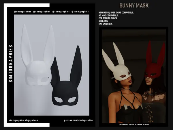 Alpha Bunny Mask by simtographies - The Sims 4 Custom Content