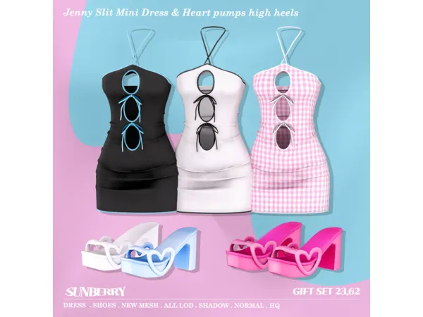 Alpha [SUNBERRY]Jenny Slit Mini Dress Heart pumps heels - The Sims 4 Custom Content