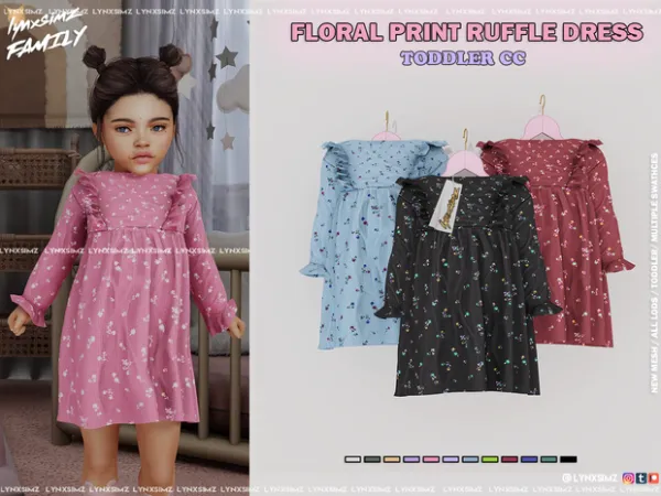 Alpha Ditsy Floral Ruffle Dress Toddler by simsfinds - The Sims 4 Custom Content