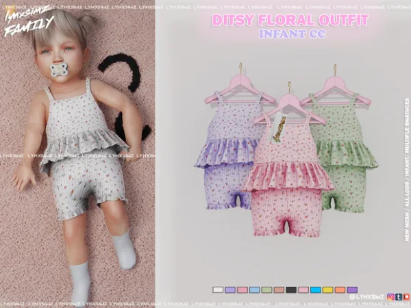 Alpha Ditsy Floral Outfit Infant by simsfinds - The Sims 4 Custom Content