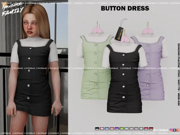 Alpha Button Dress Child by simsfinds - The Sims 4 Custom Content