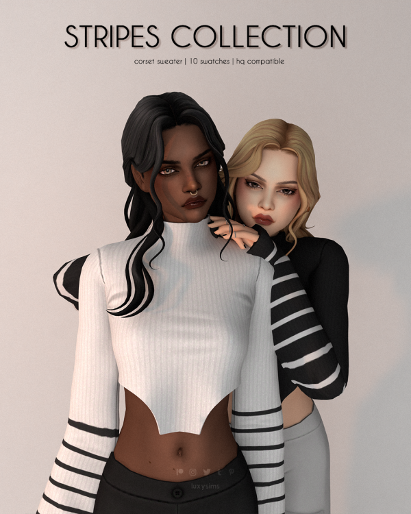 Alpha Corset Sweater Stripes Collection by luxysims - The Sims 4 Custom Content