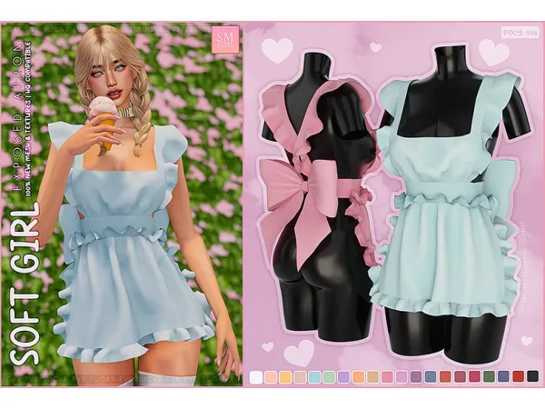Alpha Soft Girl Exposed Back Apron by smsims - The Sims 4 Custom Content