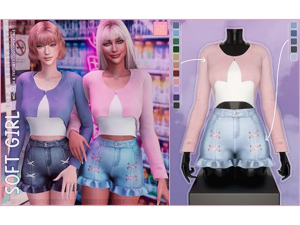 Alpha Soft Girl Top Shorts Set - The Sims 4 Custom Content