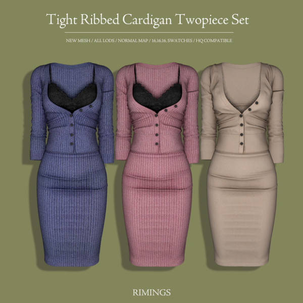 Alpha [RIMINGS] Tight Ribbed Cardigan Twopiece Set by simsfinds - The Sims 4 Custom Content