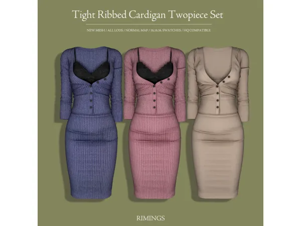 Alpha [RIMINGS] Tight Ribbed Cardigan Twopiece Set - The Sims 4 Custom Content
