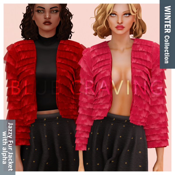 Alpha Blue Craving Jazzy Fur Jacket (alpha) by bluecraving - The Sims 4 Custom Content