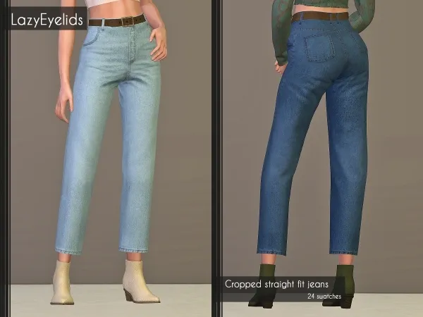 Alpha Cropped straight fit jeans by lazyeyelids - The Sims 4 Custom Content