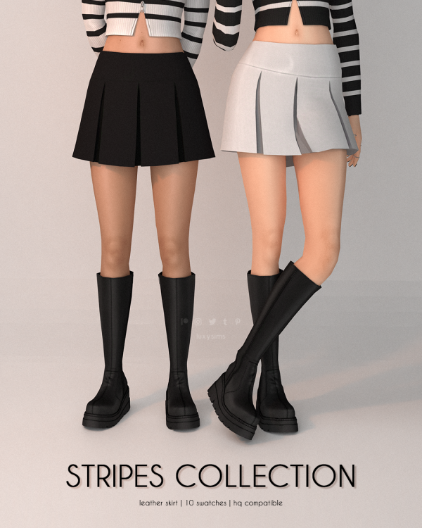 Mix Leather Skirt Stripes Collection by luxysims - The Sims 4 Custom Content