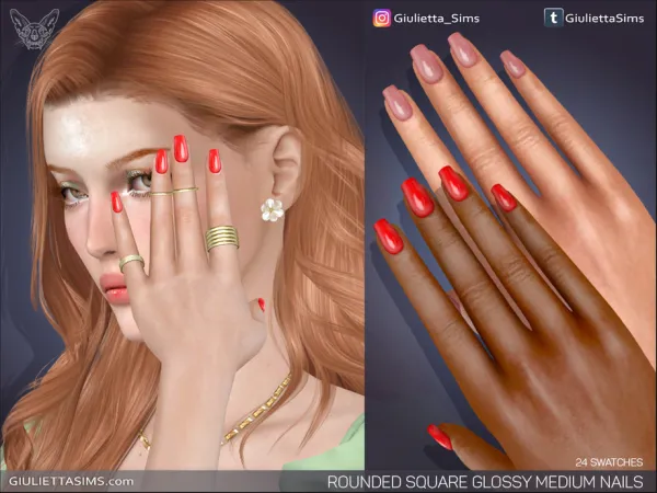 Alpha Rounded Square Glossy Medium Nails - The Sims 4 Custom Content