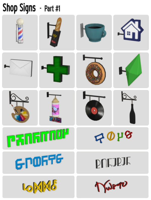 Mix Around Shop signs by simsfinds - The Sims 4 Custom Content