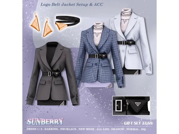 Alpha [SUNBERRY]GIFT SET_Logo Belt Jacket Setup ACC - The Sims 4 Custom Content