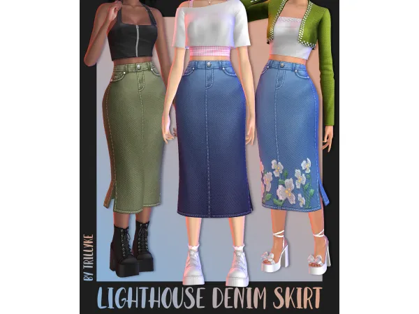 Maxis Match Lighthouse Denim Skirt by trillyke - The Sims 4 Custom Content