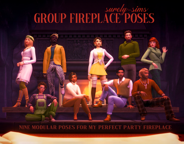 Mix Pose Pack Perfect Party Fireplace Poses by simsfinds - The Sims 4 Custom Content