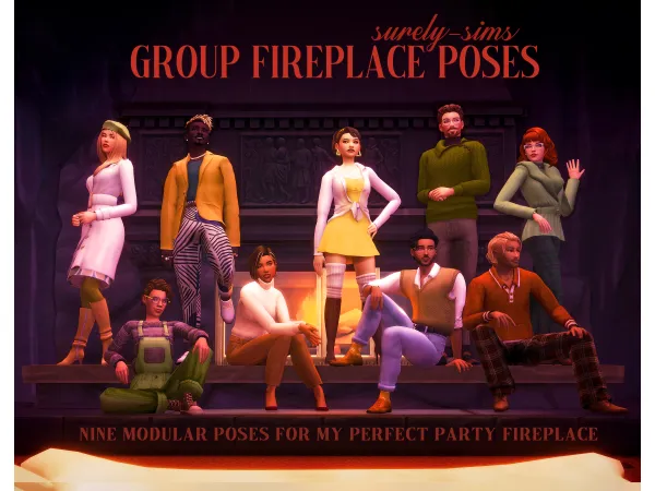Mix Pose Pack Perfect Party Fireplace Poses by surelysims - The Sims 4 Custom Content