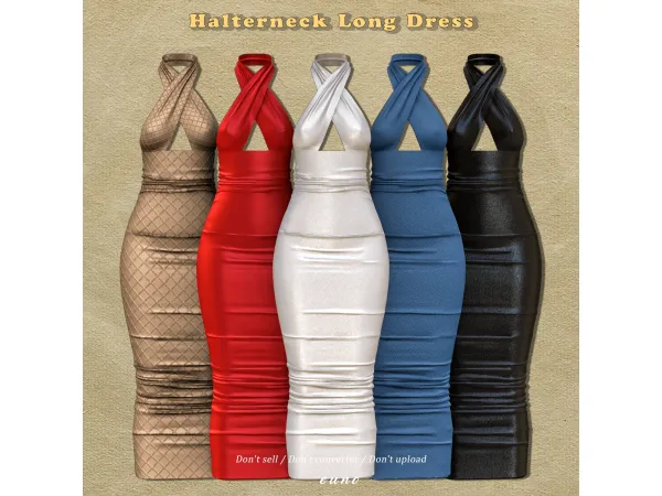 Alpha Halterneck Long Dress by eunosims - The Sims 4 Custom Content