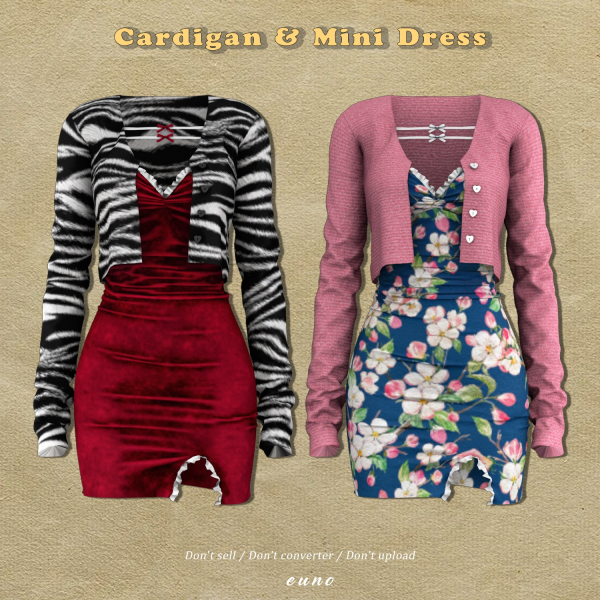 Alpha Heart button cardigan mini dress by simsfinds - The Sims 4 Custom Content