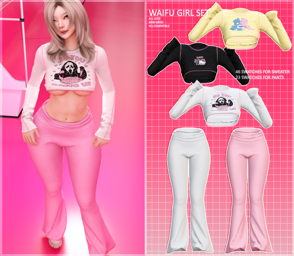 Alpha Waifu girl set by unknown66irl - The Sims 4 Custom Content