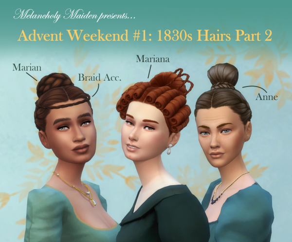 Maxis Match Advent Weekend 1 1830s Hairs Part 2 by simsfinds - The Sims 4 Custom Content
