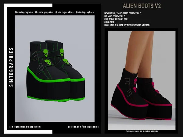 Alpha Alien Boots V2 by simtographies - The Sims 4 Custom Content