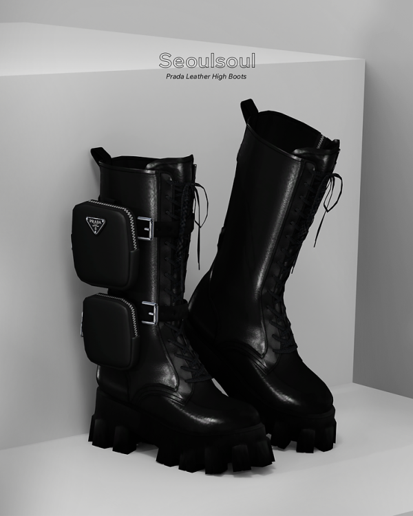 Alpha SIMS4 BOOTS Prada Leather High Boots by simsfinds - The Sims 4 Custom Content