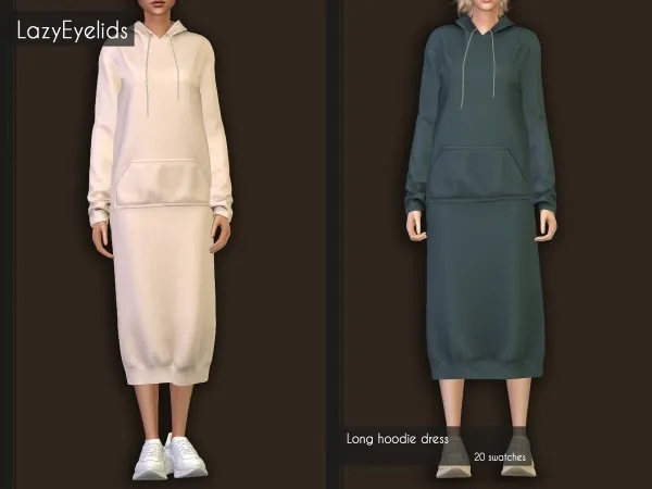 Alpha Long hoodie dress by lazyeyelids - The Sims 4 Custom Content