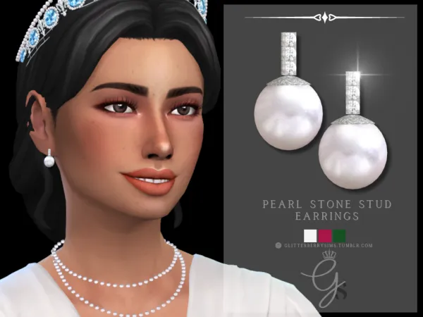 Alpha Pearl Stone Stud Earrings by simsfinds - The Sims 4 Custom Content